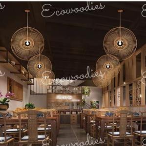 Pantalla de lámpara de araña tejida de ratán ecológica de buena calidad, iluminación de techo suspendida manualmente, luz colgante de caña de malla - Product Image 1