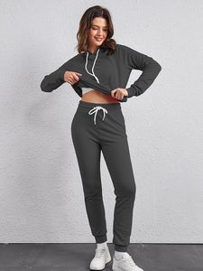 Conjuntos de chándal de lana deportivo sólido con capucha de invierno de talla grande para hombre al por mayor, conjuntos informales de manga larga personalizados - Product Image 5