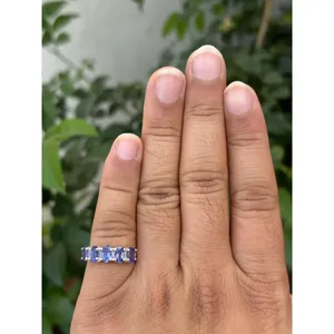 <b>925</b> <b>Silver</b> Tanzanite Eternity <b>Ring</b> Rhodium Plated <b>with</b> Geometric Pattern Oval Cut Diopside Gemstone for Engagement or Gift - Product Image 3