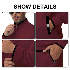 Cómodo conjunto de chándal de dos piezas con cremallera para hombre, conjuntos ligeros de algodón y poliéster para correr, chándales estampados para correr para hombre - Product Image 4