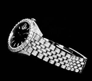 Montre mécanique pour homme haut de gamme, design rond, luxe, acier inoxydable, bracelet en cuir, VVS Moissanite, étanche, sertie de diamants - Product Image 4