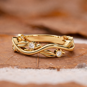 Anillo de diamantes personalizado para mujer, diseño de hoja, forma curva, inspirado en la naturaleza, anillo de diamantes naturales reales, claridad VVS, diseño personalizado. - Product Image 1