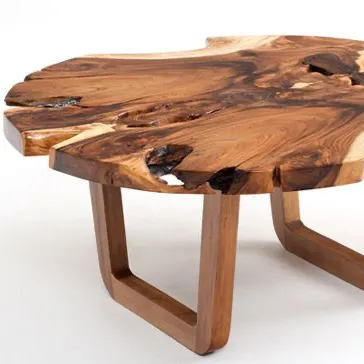 Mesa de comedor de madera sólida Natural, con patas de Metal negro, borde vivo