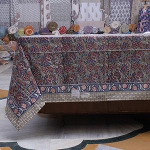 Nappe en coton biologique fabriquée à la main belle conception d'impression de bloc de main florale adaptée à la décoration de table à manger fine en gros - Product Image 2