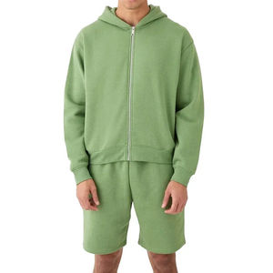 Nouvelle conception tendance, ensemble sweat à capuche et short pour homme, épaules tombantes, fermeture éclair, logo personnalisé, 100% coton molleton, vêtements de jogging, ensembles de shorts - Product Image 1
