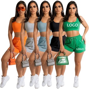Échantillon gratuit ensemble short d'entraînement en tricot avec logo personnalisé ensemble deux pièces pour femmes printemps 2025 ensemble de vêtements de détente d'été assortis - Product Image 5