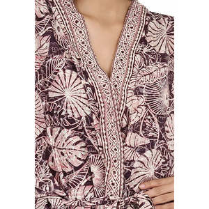 Women's Flowy Chiffon Silk Sari Kimono Cami <b>Set</b> Purple Ivory Floral One Size Daily Wear Gown - Product Image 5