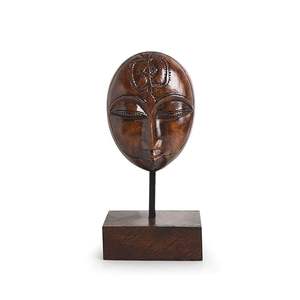 Sculpture en bois de visage méditant, sculptée à la main, pièce décorative artisanale d'Inde, décoration spirituelle pour la maison, le bureau, la méditation, 6,7 pouces - Product Image 5