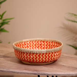 Panier en bambou tissé artisanal coloré / Corbeille de rangement ronde en bambou décorative avec des motifs vibrants pour les fruits et la décoration de la maison - Product Image 1