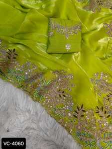 ชุดปาร์ตี้แฟนซีสุดพิเศษของอินเดียชุดส่าหรีผ้าไหมแบบโมโนพร้อมปักลายเต็มพร้อมชุดเสื้อผ้าทำงาน - Product Image 3