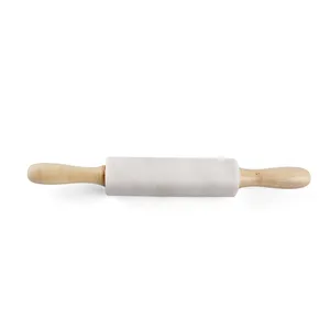 Rodillo de mármol blanco, rodillo de mármol con asas de madera, rodillo de mármol de piedra - Product Image 1