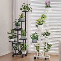 Étagère de présentation pour salon, 5 niveaux, en métal, pour plantes d'intérieur, style européen, avec roulettes