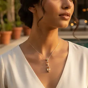 925 <b>Silver</b> Rhodium Plated Citrine Pendant <b>Necklace</b> <b>for</b> <b>Women</b> Trendy Gold <b>Chains</b> <b>for</b> Daily Wear Engagement or Wedding Gift - Product Image 2