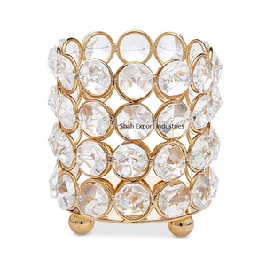 Portavelas votivo con cuentas de cristal cuadrado, centro de mesa de lujo para fiestas de boda, decoraciones de luces de alta calidad - Product Image 4