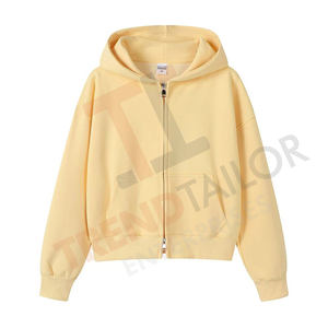 เสื้อฮู้ดดี้ครอปโอเวอร์ไซส์สำหรับผู้หญิง ผ้าฟลีซคอตตอน 100% หนัก 350 แกรม ซิปสองทาง สีเทาล้วน ส่งตรงจากโรงงาน - Product Image 4