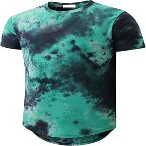 KLIEGOU Men's High Quality Hip Hop Gym Fitness T-Shirt Custom Printed <b>Tie</b>-Dyed Curve Hem <b>Knitted</b> Fabric - Product Image 1