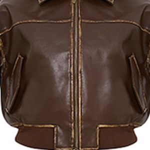 แจ็คเก็ตบอมเบอร์หนังเทียมสีน้ำตาลแบบกันน้ำ รุ่นเรกูลาร์ ยูนิเซ็กส์ สตรีทแวร์ ซิปหน้า แขนเสื้อและชายเสื้อแบบริบ พรีเมียม - Product Image 5