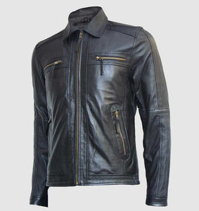 2026 chaud Premium qualité unisexe moto en cuir veste col montant avant Logo 100% véritable cuir de vache imperméable coupe-vent - Product Image 3