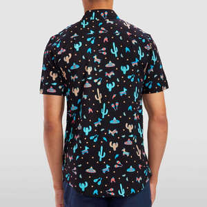 Custom Printed Hawaiian <b>Half</b> Sleeve <b>Button</b>-Up Flannel <b>Shirt</b> for Men Stand Collar Allover Print Breathable 100% Organic Cotton - Product Image 4