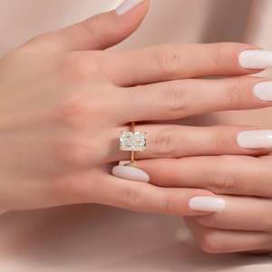 แหวนเพชร CZ สีขาวใสตัดขนาด10x7มม. แหวนหมั้นเพชรเม็ดเดี่ยวสีทองแบบคลาสสิกสำหรับงานแต่งงานครบรอบแต่งงานเครื่องประดับผู้หญิง - Product Image 3