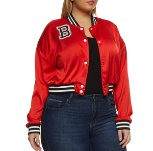 Vestes universitaires en satin pour femmes tendance, broderie de votre logo, chenille, toile imperméable, veste universitaire courte pour femmes - Product Image 1