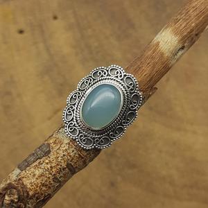 925แหวนพลอยคาลซิโดนีสีเงินสเตอร์ลิงสไตล์โบฮีเมียนชุดฝาทรงวงรีสำหรับงานแต่งงานหรืองานเลี้ยง - Product Image 6