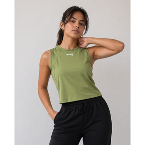 Débardeur vert olive à col rond pour femme, séchage rapide, polyester/coton, sans manches, uni, sportif, taille M FITNESS - Product Image 1