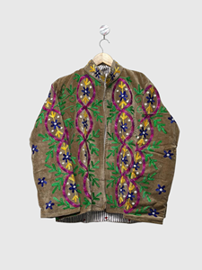 Floral Embroidered Velvet Jacket Mandarin Collar Full Sleeve Prairie Chic Style Women's Plus Size <b>Winter</b> Wear - Product Image 1