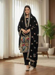 Heavy Viscose Velvet Dupatta Embroidered <b>Sequin</b> Work Solid Sweet Knee-Length Vintage <b>Top</b> Bottom Straight Silhouette Winter - Product Image 5