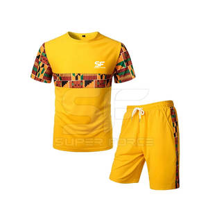 Venta al por mayor personalizado hombres camiseta y pantalones cortos conjunto de moda Streetwear traje de dos piezas hombres camiseta y pantalones cortos conjunto Casual verano traje - Product Image 1