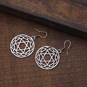 Unique En Gros Rond Mandala Étoile Céleste Géométrique Dangle Boucle D'oreille Strling Argent 925 Argent Accessoire De Mode Pour Les Femmes - Product Image 4