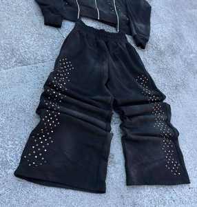 Custom Men Winter Fleece Jogger Sets Vintage Cotton Acid Wash Tracksuit Embroidery <b>Applique</b> Regular Fit Drawstring Hoodie - Product Image 3