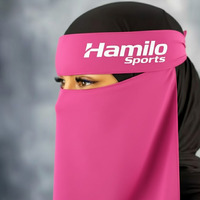 Voile islamique tendance : Hijab de prière long en jersey 2 couches pour femme, avec masque intégré et strass pour le visage