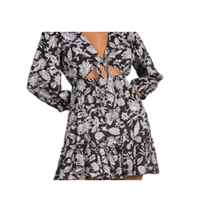 Miniabito Elan con stampa floreale e cut-out, nero, in chiffon a trapezio con vita naturale - Product Image 5