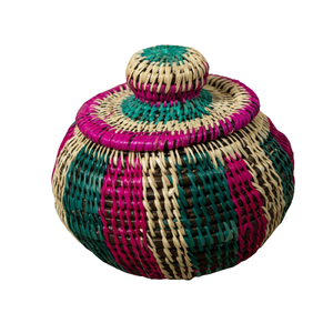 Cesta artesanal hecha de hojas de fecha con tapa, cestas hechas a mano al por mayor pakistaníes, cestas coloridas hojas de palma de Fecha - Product Image 6