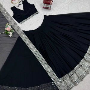 Lehenga Choli de Fiesta para Mujer, Negro, con Hilo de Faux Georgette y Trabajo de Lentejuelas - Product Image 1
