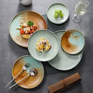 日本反应性Vaisselle酒店晚餐瓷器供应晚餐/牛排板厨房复古斑点陶瓷轿跑车板