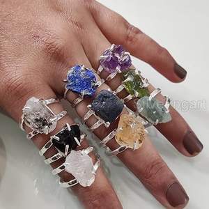 Bague pour femme en pierre brute, pierre de lune naturelle, labradorite, grenat, citrine, bijoux fantaisie, bague en argent sterling 925 - Product Image 3