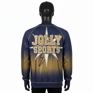 Sudadera de Felpa de Alta Calidad, 330 GSM, Lavado Ácido, Color Azul Marino con Degradado Dorado, Mangas Raglán, Paneles Personalizados con Bordado, Sudadera Básica - Product Image 3