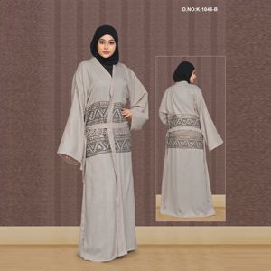Women Linen Open Front Abaya <b>Shrug</b> with Embroidery & Sequin Work - Product Image 2