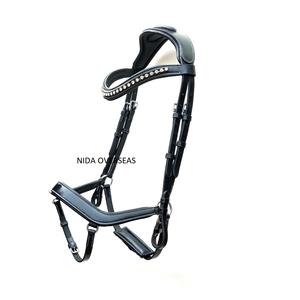 Brida de salto anatómica de cuero vegetal teñido a tambor de calidad premium con cristales para equitación - Product Image 1