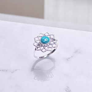 Bague de haute qualité en argent sterling 925 avec pierre précieuse turquoise en forme de fleur de lotus, fabrication artisanale, fabricant direct - Product Image 2