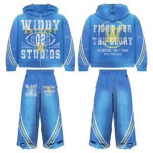 Pantalones de chándal de algodón 100% lavados con ácido Unisex, parche bordado con diamantes de imitación, ajuste holgado, estilo rasgado, suministro ODM para hombres, Invierno - Product Image 1