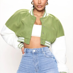 Chaqueta universitaria transpirable tejida de algodón corta personalizada para mujer estilo de béisbol de invierno con técnicas teñidas lisas recortadas al por mayor - Product Image 1