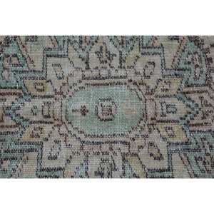 Tapis en laine turque beige et vert vintage de 4 pieds x 8,4 pieds, tissage plat, patchwork avec support en latex pour décorations de salon - Product Image 5