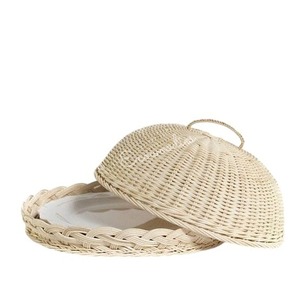 Tablero de bambú de caña de mimbre redondo de estilo vintage de estilo clásico con tapa de mimbre cubierta de protección de alimentos para fiesta interior y exterior - Product Image 6