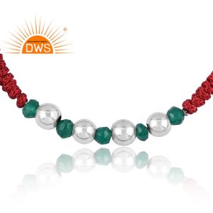 สร้อยข้อมือดอรีผ้าฝ้ายสีแดงอัญมณีโอนิกซ์สีเขียวธรรมชาติสีเงินสเตอร์ลิงออกซิไดซ์สีเขียว - Product Image 2