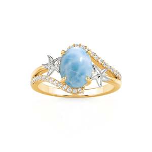 Jeulia Gold Swirl Oval Larimar <b>Ring</b> with Dual Starfish-Fashionable <b>Statement</b> Jewelry for Women - Product Image 2