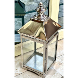 Portavelas de Metal de acero inoxidable de estilo europeo, linternas de Navidad de plata pulida brillante, múltiples maderas, madera para el hogar - Product Image 1