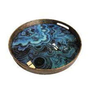 Bandeja para servir de frutas y chocolates con acabado de esmalte de diseñador atractivo de Color azul de forma redonda de madera de mango de alta calidad - Product Image 2